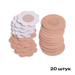 Одноразові накладки на соски, самоклейкі дихаючі безшовні в формі квітки та кола, Бежеві, 20 штук