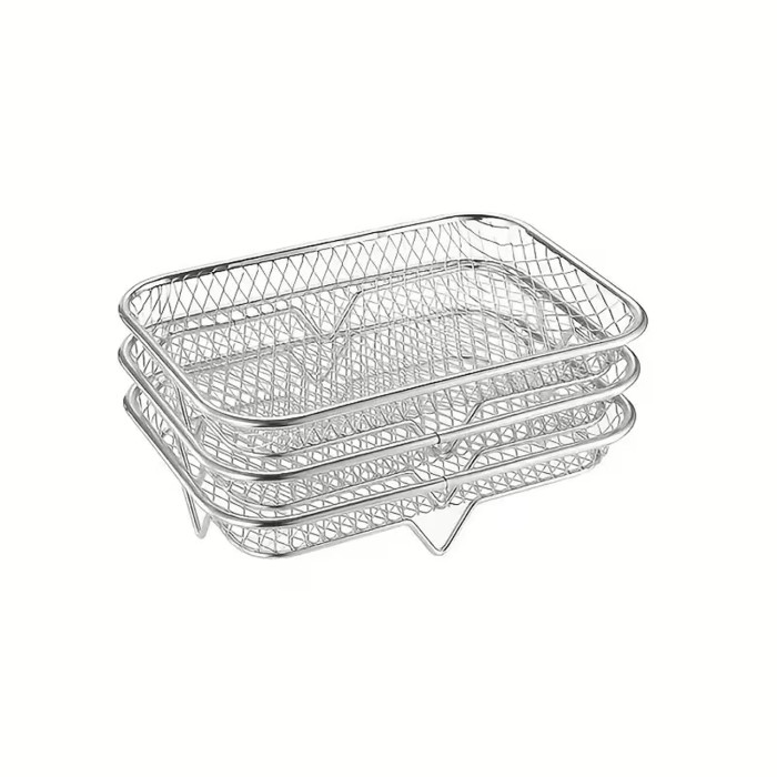 Решітка для аерогрилю трьохрівнева, Срібляста, Прямокутна, 21.5х19.5х13.5 см