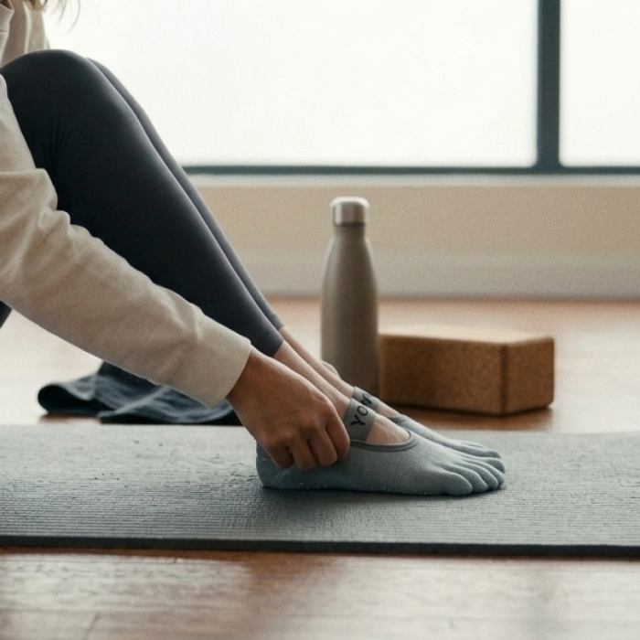Носки для йоги и пилатеса Yoga с пальчиками нескользящие 35-40 Голубые
