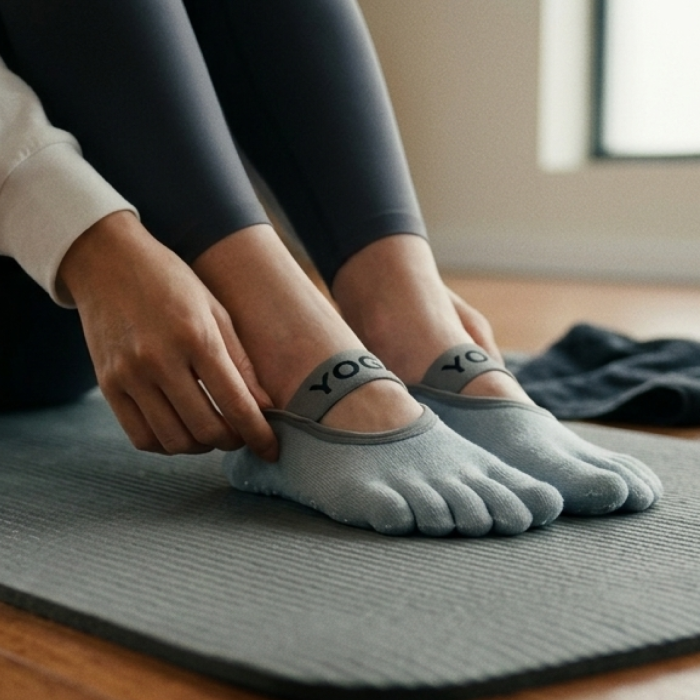 Носки для йоги и пилатеса Yoga с пальчиками нескользящие 35-40 Голубые
