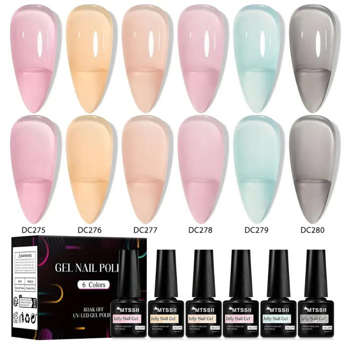 Набір прозорих гель-лаків MTSSII Jelly Nail Gel, 6 шт — натуральний желейний манікюр
