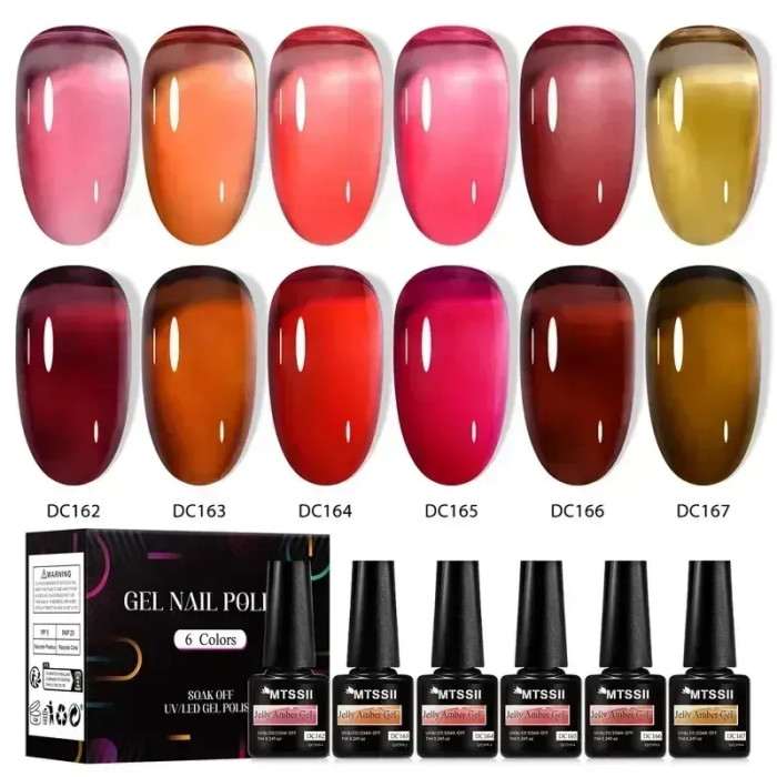 Набір прозорих гель-лаків MTSSII Jelly Nail Gel, 6 шт — натуральний желейний манікюр