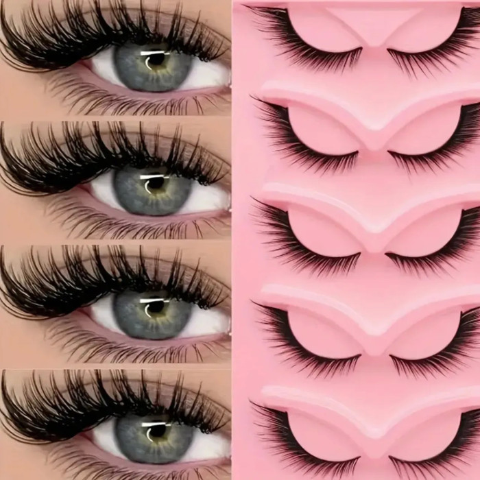 Набор накладных ресниц Cat eye, 5 пар, черные, естественный объем