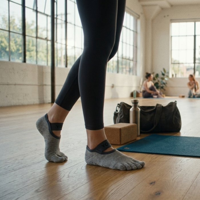 Носки для йоги и пилатеса Yoga с пальчиками нескользящие Серые 35-41