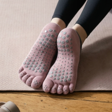 Шкарпетки для йоги та пілатесу Yoga з пальчиками антиковзкі 35-40 Рожеві