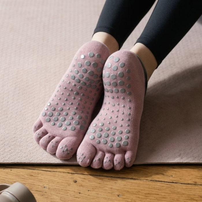 Шкарпетки для йоги та пілатесу Yoga з пальчиками антиковзкі 35-40 Рожеві