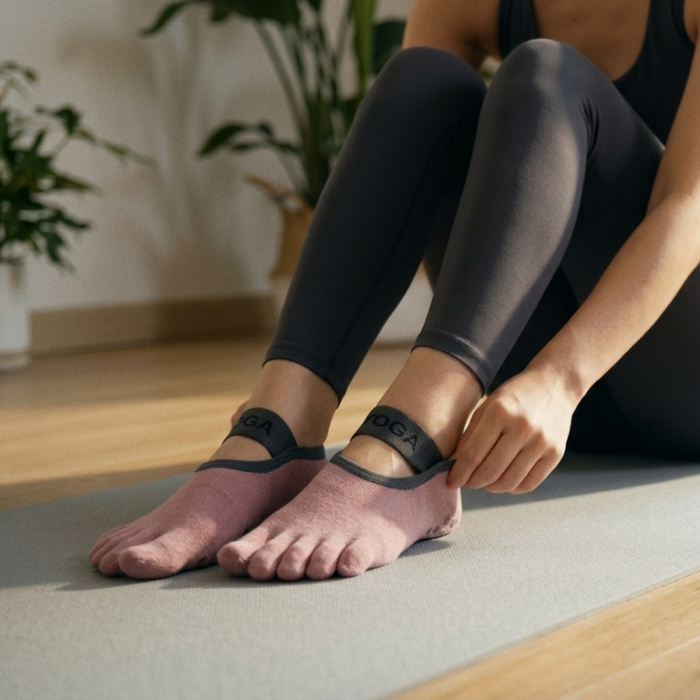 Шкарпетки для йоги та пілатесу Yoga з пальчиками антиковзкі 35-40 Рожеві