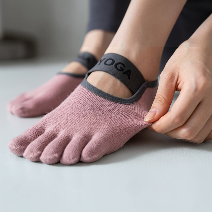 Шкарпетки для йоги та пілатесу Yoga з пальчиками антиковзкі 35-40 Рожеві