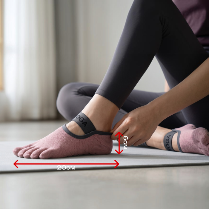 Шкарпетки для йоги та пілатесу Yoga з пальчиками антиковзкі 35-40 Рожеві