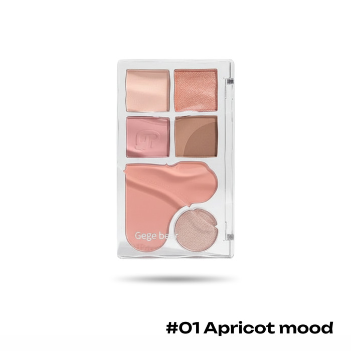 Палетка теней для век Gege bear 5 цветов с румянами и глиттером, 01 Apricot mood