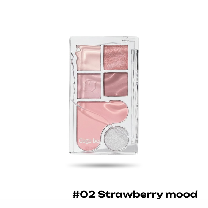 Палетка теней для век Gege bear 5 цветов с румянами и глиттером, 02 Strawberry mood