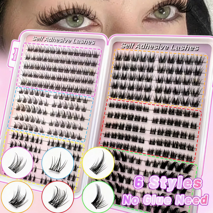 Самоклеящиеся накладные ресницы-пучки Self Adhesive Lashes, 360 шт., изгиб 30D, пучковые ресницы, чёрные