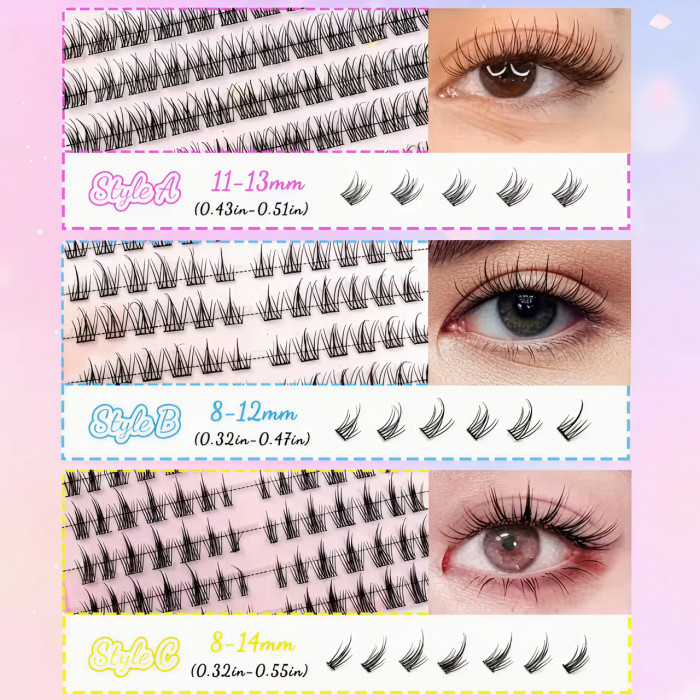 Самоклеящиеся накладные ресницы-пучки Self Adhesive Lashes, 360 шт., изгиб 30D, пучковые ресницы, чёрные