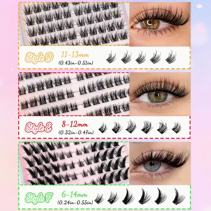 Самоклеящиеся накладные ресницы-пучки Self Adhesive Lashes, 360 шт., изгиб 30D, пучковые ресницы, чёрные