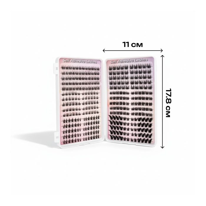 Самоклеящиеся накладные ресницы-пучки Self Adhesive Lashes, 360 шт., изгиб 30D, пучковые ресницы, чёрные
