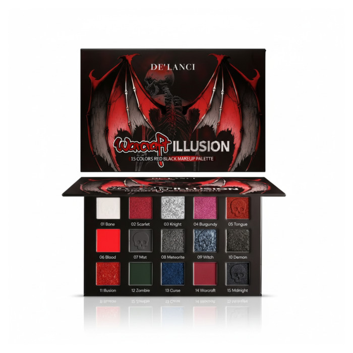 Палетка тіней для повік DE`LANCI Warcraft illusion 15 високопігментованих кольорів
