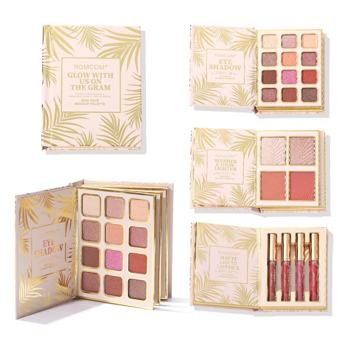 Набір косметики Romcom Mini Face Makeup Palette палетка книга тіні, рум'яна, хайлайтер та помади