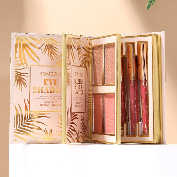 Набір косметики Romcom Mini Face Makeup Palette палетка книга тіні, рум'яна, хайлайтер та помади