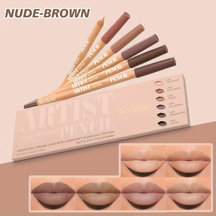 Набор матовых карандашей для губ Face Secret, оттенок Nude brown