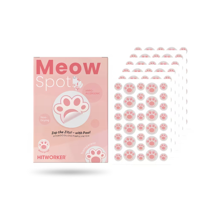 Патчі від прищів та акне гідроколоїдні Hitworker Meow Spot у формі лапок, Прозорі з рожевим, 216 шт